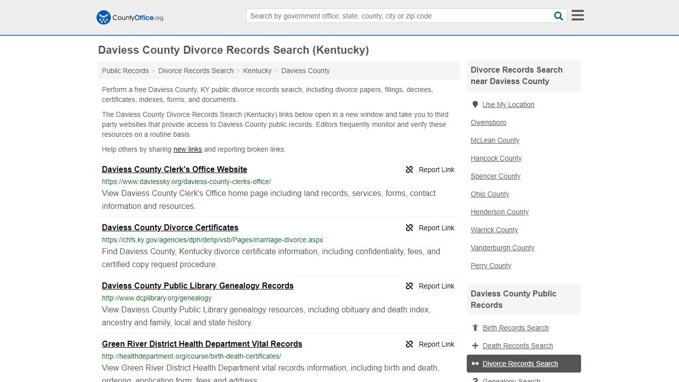 Daviess County Divorce Records Search (Kentucky)